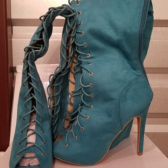 turquoise over the knee boots